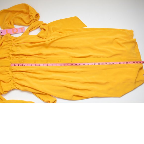 LDT Shirt Dress Long Sleeve Midi Button Front Belted Bright Yellow Size 0 New - Picture 7 of 7